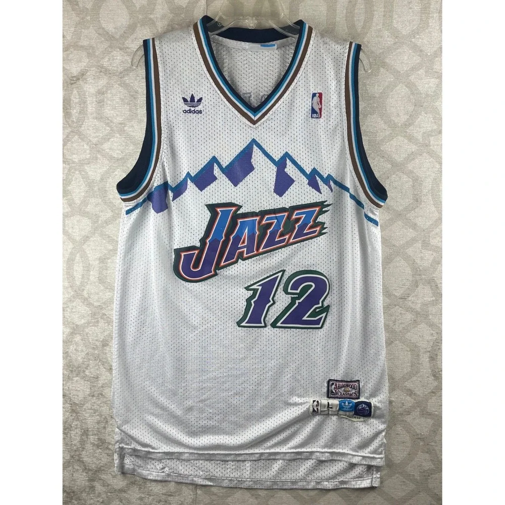Adidas Utah Jazz John Stockton Men L White Hardwood Classics Basketball Jersey